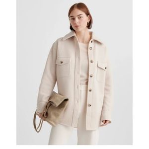 QUINCE Womens 100% Merino Wool Shirt Jacket Button Front Heather Bone Ivory S